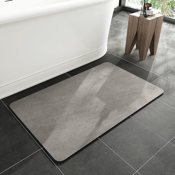 -Bath Mat Rug-Rubber Backing Non Slip Quick Dry Absorbent Thin Bathroom Rugs Fit Under Door-Faux Suede Surface Bathroom Floor Mats-Shower Rug for in Front of Bathtub Shower Gray 20"x32"