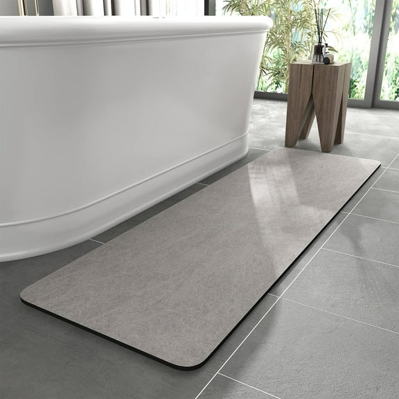 Bath Mat Rug-Rubber Backing Non Slip Quick Dry Absorbent Thin Bathroom Rugs Fit Under Door-Faux Suede Surface Bathroom Floor Mats-Shower Rug for in Front of Bathtub Shower Dark Grey 16"x24"