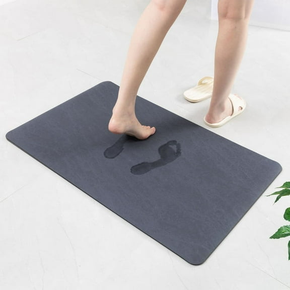Bath Mat Rug-Rubber Quick Dry Super Absorbent Thin Bathroom Rugs Fit Under Door-Washable Bathroom Floor Mats Navy Blue L