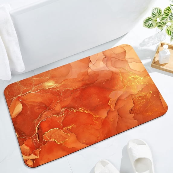 Bath Mat Rug Set 2 Piece, Super Absorbent Quick Dry Bathroom Rug Set, Non Slip Rubber Backed Bathroom Floor Mat for Tub Shower Sink (17"x24"+17"x24", Orange)