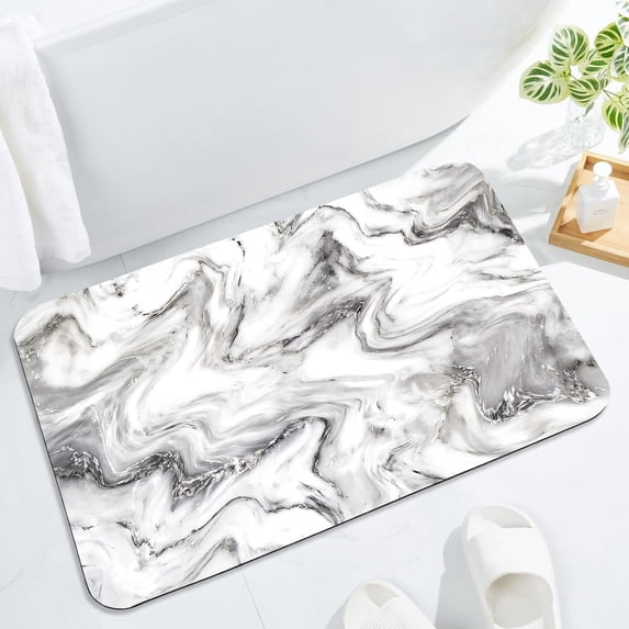 Bath Mat Rug Super Absorbent Quick Dry Thin Bathroom Rugs Fit Under Door Non Slip Rubber Backed Bathroom Floor Mat for in Front of Bathtub Sink Shower (17"x24", Grey Marble)