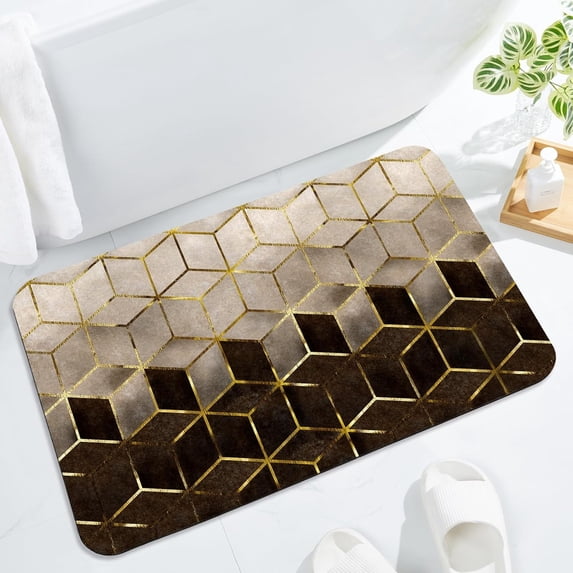 Bath Mat Rug Super Absorbent Quick Dry Thin Bathroom Rugs Fit Under Door Non Slip Rubber Backed Bathroom Floor Mat for in Front of Bathtub Sink Shower (20"x32", Brown Cubes)