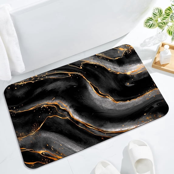 Bath Mat Rug Super Absorbent Quick Dry Thin Bathroom Rugs Fit Under Door Non Slip Rubber Backed Bathroom Floor Mat for in Front of Bathtub Sink Shower (20"x32", Marble, Black Gold)