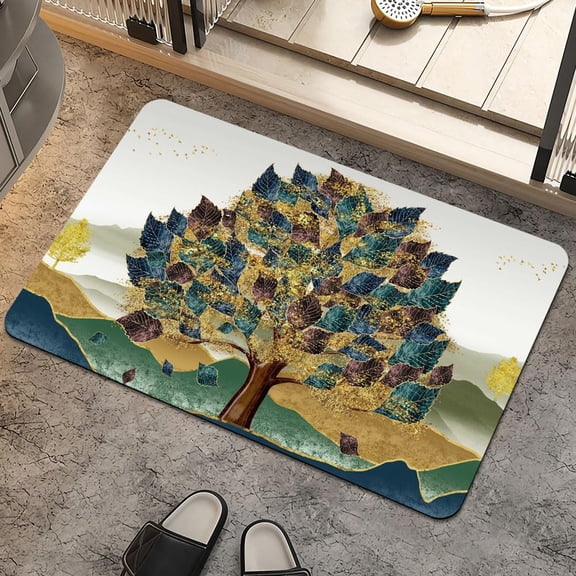 Bath Mat Rug,Tree of Life Modern Art Non Slip Quick Dry Super Absorbent Thin Bathroom Rugs Fit Under Door-Easy to Clean Bathroom Floor Mats-Shower Rug for Shower Sink Bathtub(16" x 24"in)