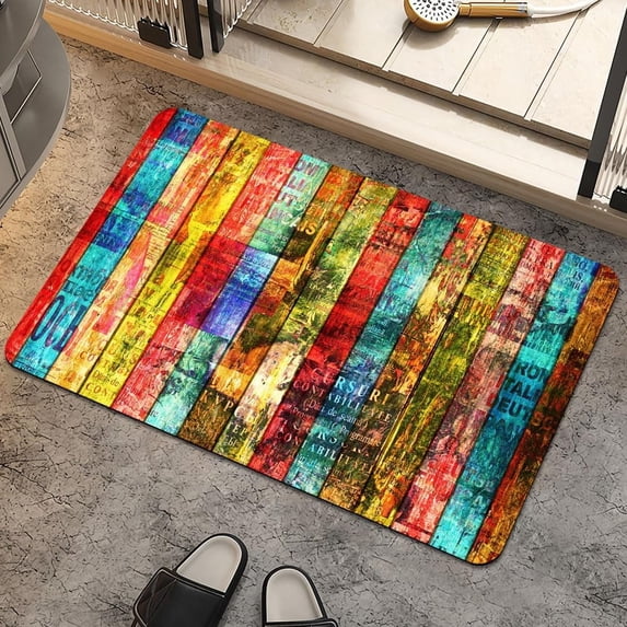 Bath Mat Rug,Vintage rainbow wood grain poster Non Slip Quick Dry Super Absorbent Thin Bathroom Rugs Fit Under Door-Easy to clean Bathroom Floor Mats-Shower Rug for Shower Sink Bathtub(16" x 24"In)