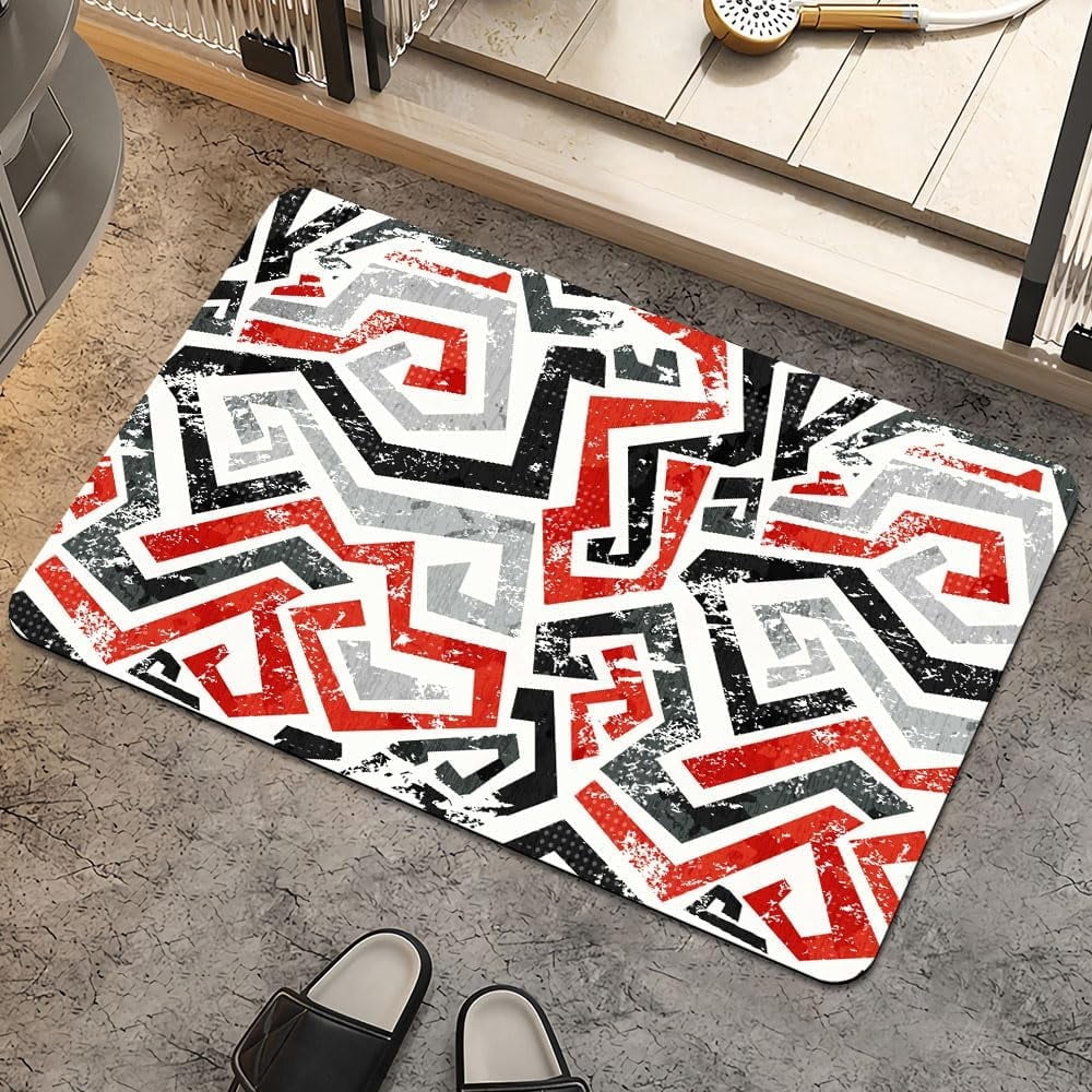 Bath Mat Rug,abstract grunge red curved lines Non Slip Quick Dry Super Absorbent Thin Bathroom Rugs Fit Under Door-Easy to clean Bathroom Floor Mats-Shower Rug for Shower Sink Bathtub(17" x 27.5"In)