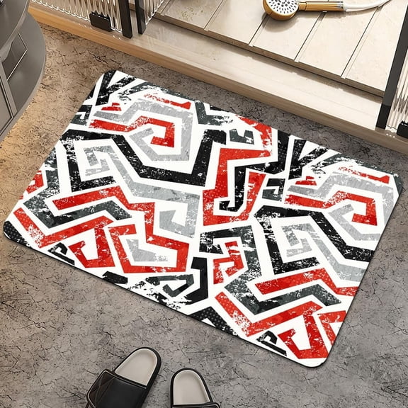 Bath Mat Rug,abstract grunge red curved lines Non Slip Quick Dry Super Absorbent Thin Bathroom Rugs Fit Under Door-Easy to clean Bathroom Floor Mats-Shower Rug for Shower Sink Bathtub(16" x 24"In)