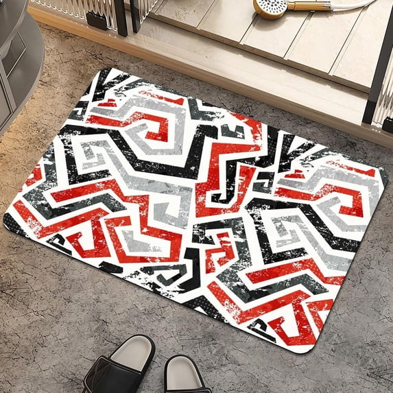 Bath Mat Rug,abstract grunge red curved lines Non Slip Quick Dry Super Absorbent Thin Bathroom Rugs Fit Under Door-Easy to clean Bathroom Floor Mats-Shower Rug for Shower Sink Bathtub(16" x 24"In)