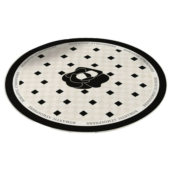 Bath Mat And Rugs Set, Hwkond Large Round Area Rug For Living Room Bedroom, Non-Slip Rugs For Kids Room, Background Washable Carpet Floor Mat,Black,31.50x31.50in