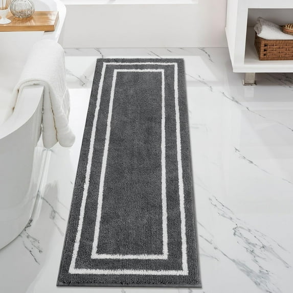 Bath Mat Runner, Comfortable Microfiber Bath Runner Rug, Absorbent Anti Skid Washable Long Bathroom Mat, Modern Geometric Dark Gray Bath Rugs for Toilet Bathtub Laundry, 20x59 inch