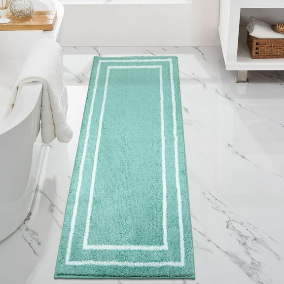 Bath Mat Runner, Comfortable Microfiber Bath Runner Rug, Absorbent Anti Skid Washable Long Bathroom Mat, Modern Geometric Mint Green Bath Rugs for Toilet Bathtub Laundry, 20x59 inch