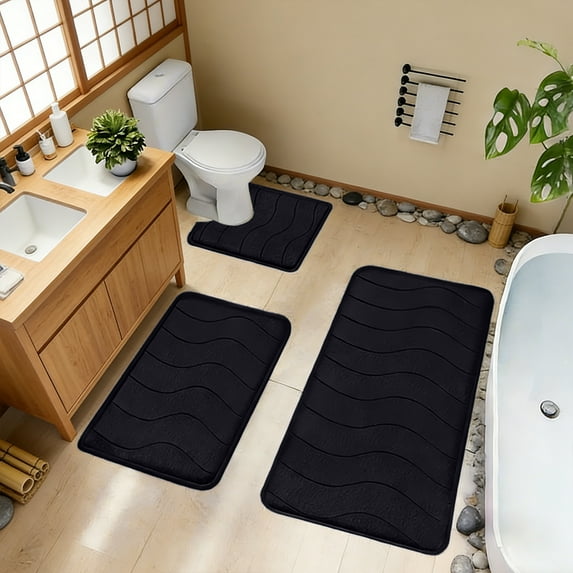 Bath Mat Set 3 Piece Bathroom Rug Set P Bath Mat Non Slip Bath Mat Super Absorbent Quick Dry Bathroom Floor Mat Soft Coral Fleece Rug Set 19.6x31.4 Inch Large