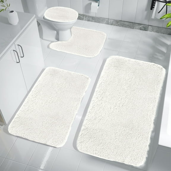Bath Mat Set 4 Pieces, with Latex Non-Slip Backing, Absorbent & Machine Washable Bathroom Rug Set