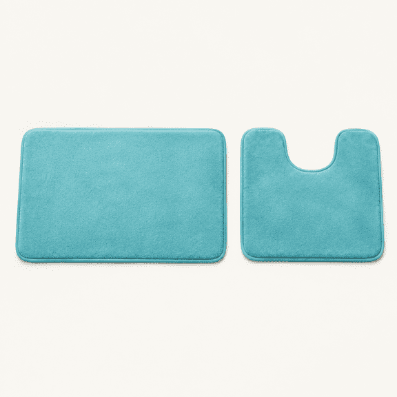 Bath Mat Set Flannel Velvety Luxury Extra Soft Absorbent Non Slip Bathroom/Bedroom Rugs (Curved Set 20"x 32" Plus 20"x 20"U, Eggshell Blue)