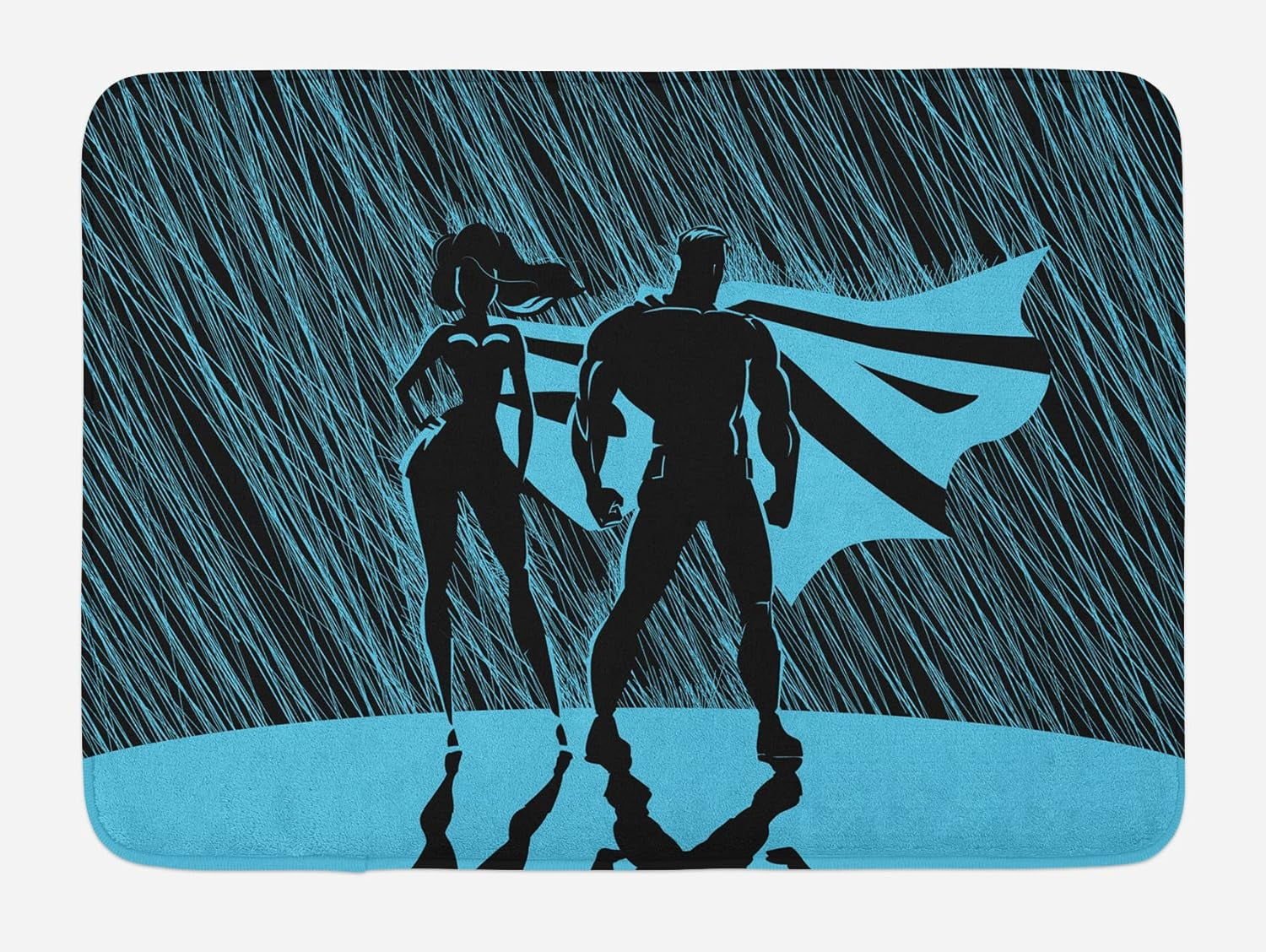 Bath Mat, Silhouette of Couple Posing Under Rainy Night Illustration
