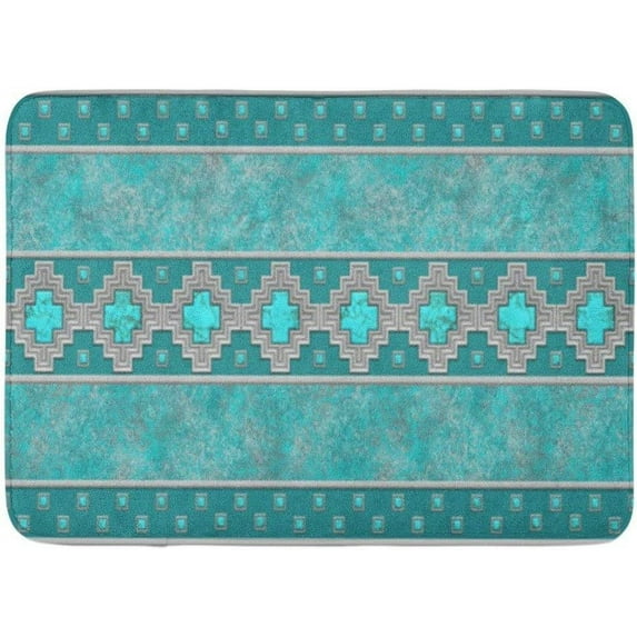 Bath Mat Silver Santa Southwest Turquoise Arizona Desert Western Lodge Indoor Outdoor Entrance Door Mat Non-Slip Bath Rug Bathmat Decor Small Area Rug Carpet Kitchen Door Mats Floor Mats 32 x20 Inch