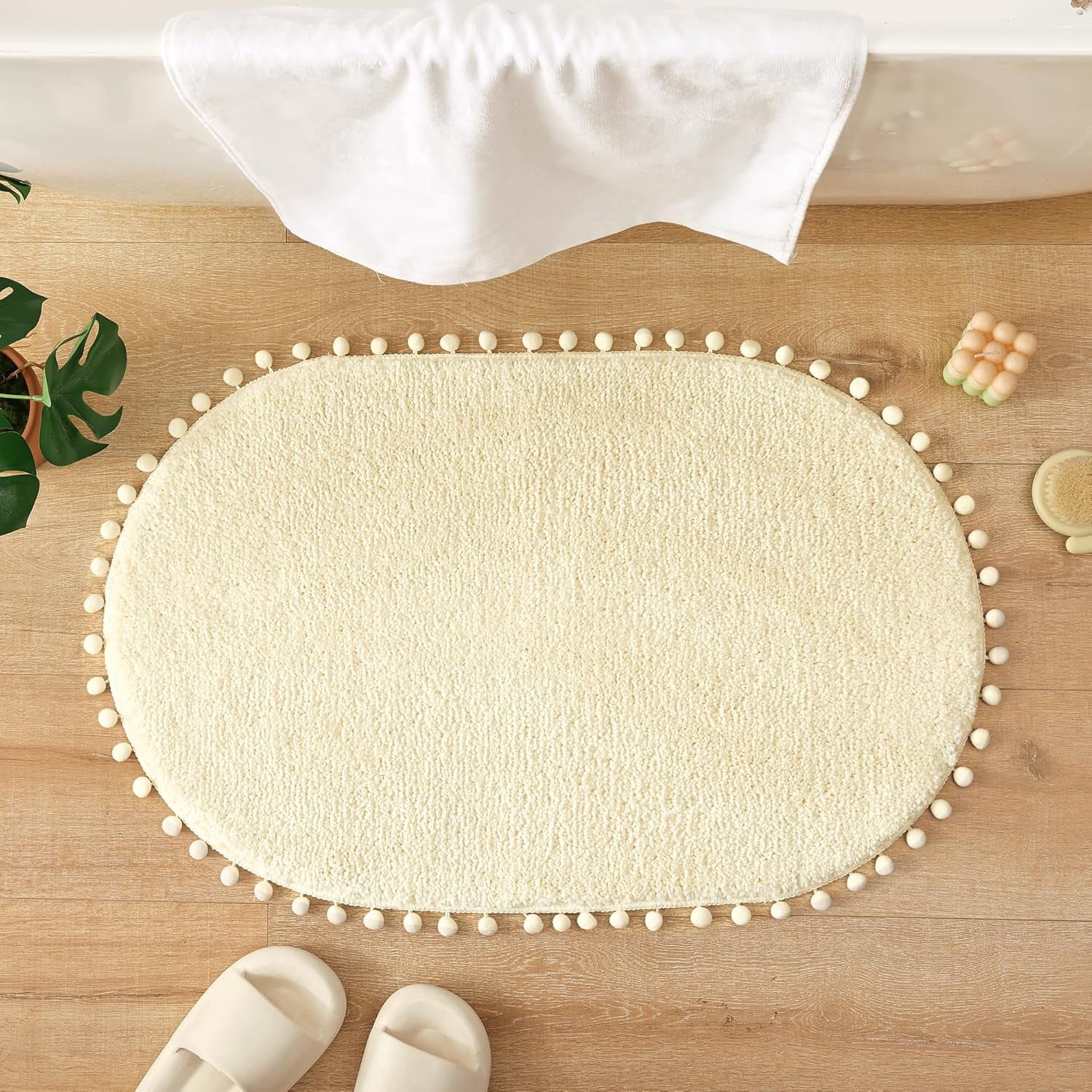 Bath Mat Small Yellow Rug with , Oval Boho Bathroom Rugs for Living ...