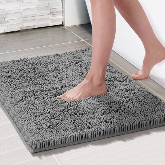 Bath Mat, Soft Absorbent Chenille Bath Rugs, Gray, 20x32 Inch, Quick Dry Machine Washable for Shower Tub Bathroom Entry Way, 1-Piece