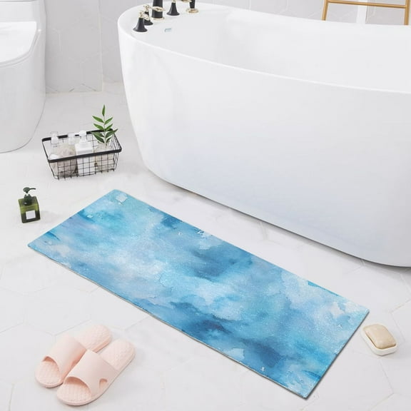 Bath Mat Soft Plush Non-Slip Absorbent Bathroom Rugs 39"x20" Abstract Blue Splashes