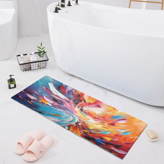Bath Mat Soft Plush Non-Slip Absorbent Bathroom Rugs 39"x20" Abstract Swirling Colorful Blocks