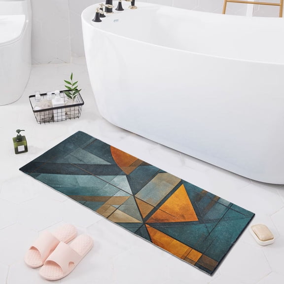 Bath Mat Soft Plush Non-Slip Absorbent Bathroom Rugs 39"x20" Abstract Triangles and Squares