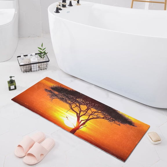 Bath Mat Soft Plush Non-Slip Absorbent Bathroom Rugs 39"x20" Acacia Tree and Sunset