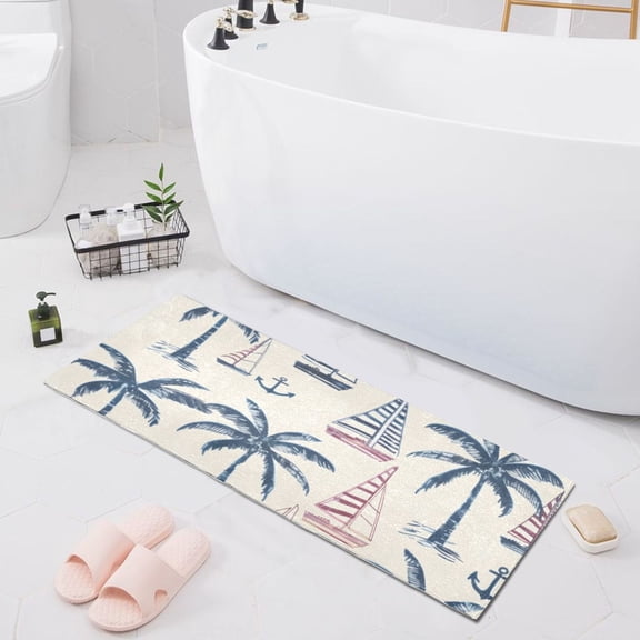 Bath Mat Soft Plush Non-Slip Absorbent Bathroom Rugs 39"x20" Anchor Palm Tree Ship