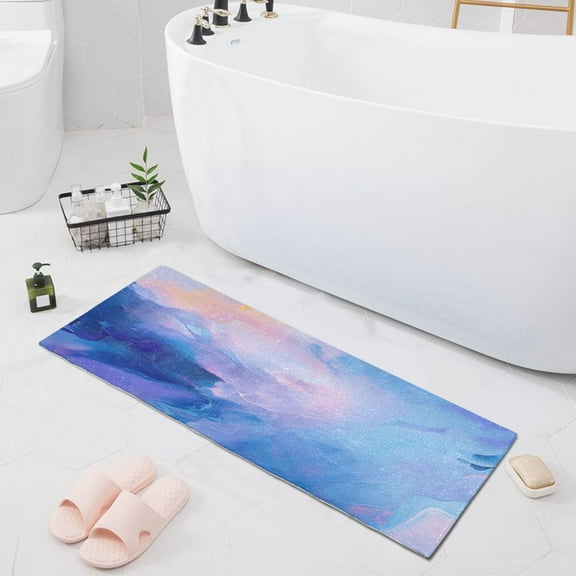 Bath Mat Soft Plush Non-Slip Absorbent Bathroom Rugs 39"x20" Azure Blue Marble