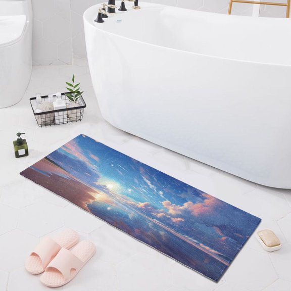 Bath Mat Soft Plush Non-Slip Absorbent Bathroom Rugs 39"x20" Beach Sea Sun