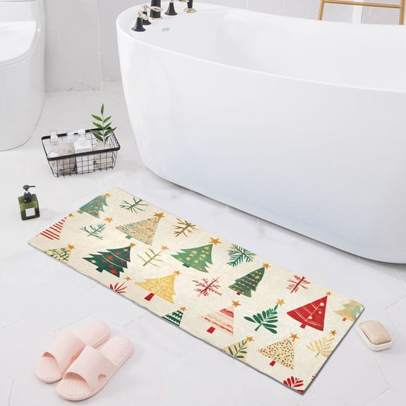 Bath Mat Soft Plush Non-Slip Absorbent Bathroom Rugs 39"x20" Beautiful Christmas Trees