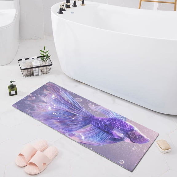 Bath Mat Soft Plush Non-Slip Absorbent Bathroom Rugs 39"x20" Beautiful Fish Tail and Bubble