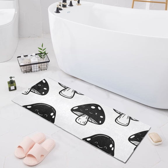 Bath Mat Soft Plush Non-Slip Absorbent Bathroom Rugs 39"x20" Black Cute Mushrooms