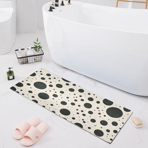 Bath Mat Soft Plush Non-Slip Absorbent Bathroom Rugs 39"x20" Black Spots