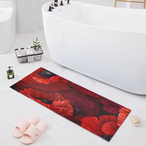 Bath Mat Soft Plush Non-Slip Absorbent Bathroom Rugs 39"x20" Blooming Poppy Flower