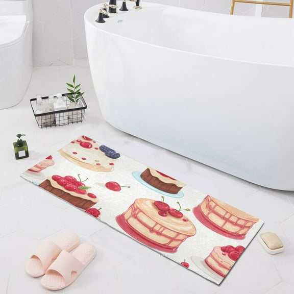 Bath Mat Soft Plush Non-Slip Absorbent Bathroom Rugs 39"x20" Cake with Cherry Berry