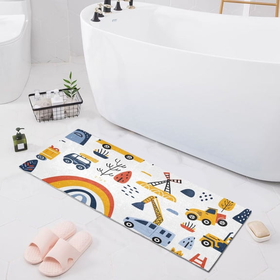 Bath Mat Soft Plush Non-Slip Absorbent Bathroom Rugs 39"x20" Cars Tree Rainbow