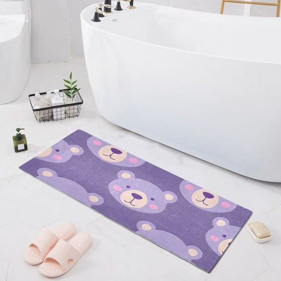 Bath Mat Soft Plush Non-Slip Absorbent Bathroom Rugs 39"x20" Cartoon Bear Face