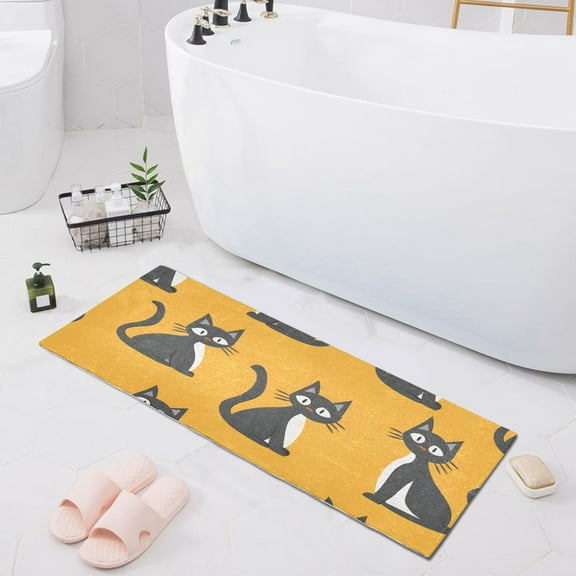 Bath Mat Soft Plush Non-Slip Absorbent Bathroom Rugs 39"x20" Cartoon Black Cat