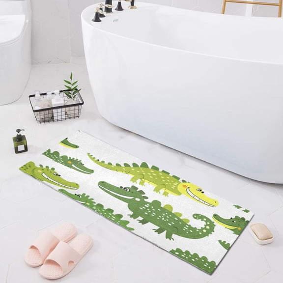 Bath Mat Soft Plush Non-Slip Absorbent Bathroom Rugs 39"x20" Cartoon Cute Crocodile