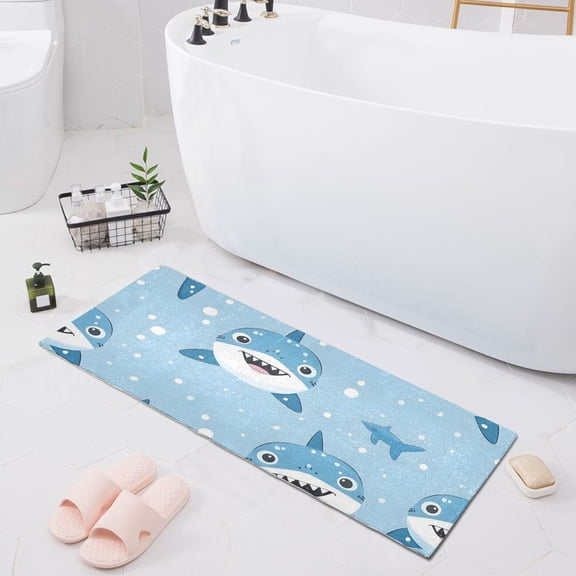 Bath Mat Soft Plush Non-Slip Absorbent Bathroom Rugs 39"x20" Cartoon Cute Shark
