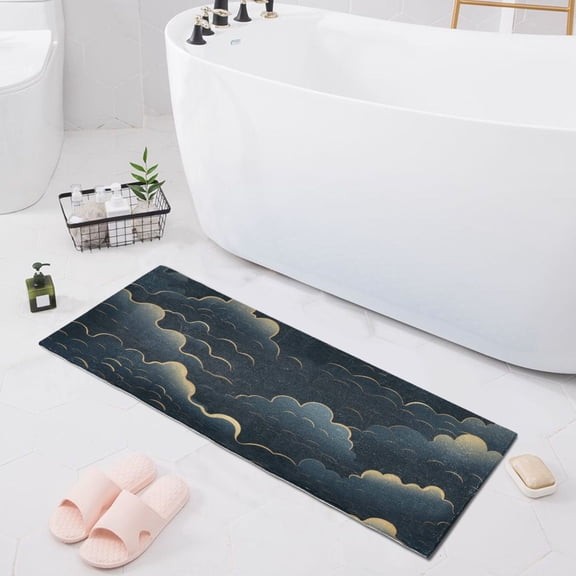 Bath Mat Soft Plush Non-Slip Absorbent Bathroom Rugs 39"x20" Cartoon Dark Clouds
