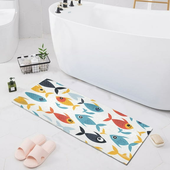 Bath Mat Soft Plush Non-Slip Absorbent Bathroom Rugs 39"x20" Cartoon Fishes Swimming