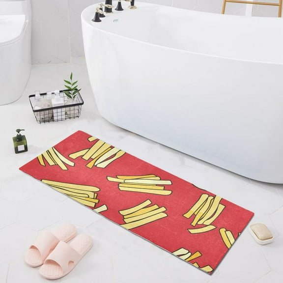 Bath Mat Soft Plush Non-Slip Absorbent Bathroom Rugs 39"x20" Cartoon French Fries