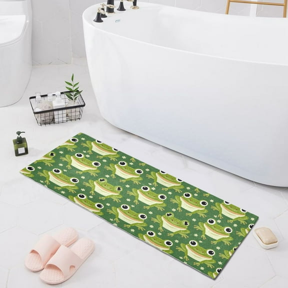 Bath Mat Soft Plush Non-Slip Absorbent Bathroom Rugs 39"x20" Cartoon Frogs and Flower