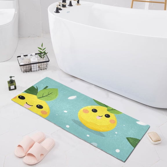 Bath Mat Soft Plush Non-Slip Absorbent Bathroom Rugs 39"x20" Cartoon Lemon Face