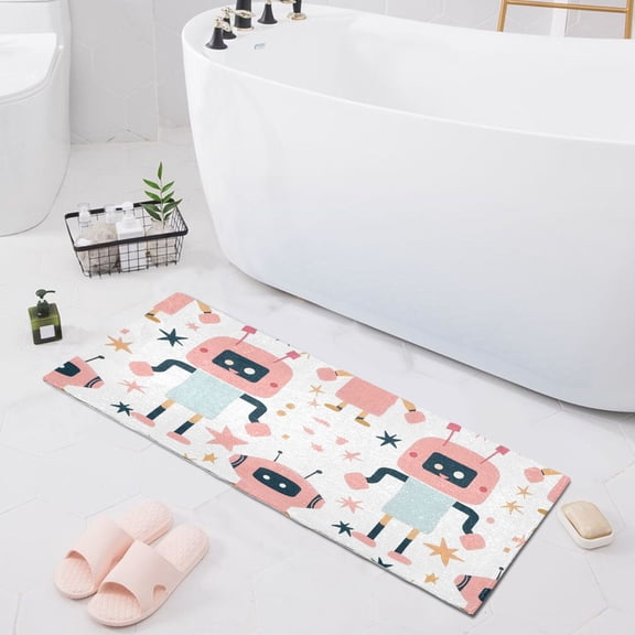 Bath Mat Soft Plush Non-Slip Absorbent Bathroom Rugs 39"x20" Cartoon Robot