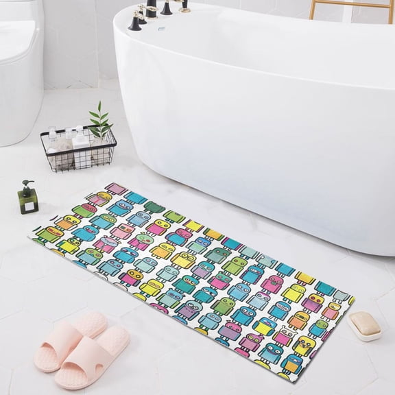 Bath Mat Soft Plush Non-Slip Absorbent Bathroom Rugs 39"x20" Cartoon Robots