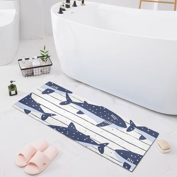 Bath Mat Soft Plush Non-Slip Absorbent Bathroom Rugs 39"x20" Cartoon Sharks on Strips