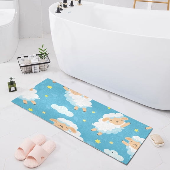 Bath Mat Soft Plush Non-Slip Absorbent Bathroom Rugs 39"x20" Cartoon Sheep Cloud Star