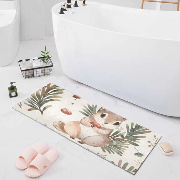 Bath Mat Soft Plush Non-Slip Absorbent Bathroom Rugs 39"x20" Cartoon Squirrel and Pine Nut